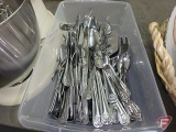 Oneida Deluxe Stainless flatware. Set may not be complete. In plastic box with lid