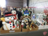 Holiday/Christmas items, snowman cookie jar, table clocks, electric musical bears, figurines,