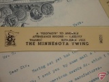 Mn Twins items, Trojan Adv., receipt from Solingen Sword Manufacturer (1908) Mystic Lake thermos and