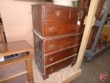 Wood dresser/storage cabinet, 5 drawer, 47inHx32inWx18inD, needs cleaning, (2) metal floor
