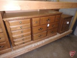 Wood dresser with hutch top with mirror, 8 drawers, dresser is 30inHx57inWx17inD,