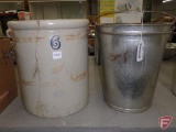 (2) galvanized pails and Red Wing 6 gallon crock with handles, has crack. 3 pieces