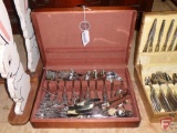 International Stainless flatware set, monogrammed A on handles, in wood box, set may not be