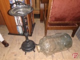 Metal standing ashtray and glass pig jar, 20inL