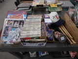 Sports items, collector trading cards, vintage magazines, Baseball Digest, Puckett hat,