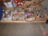 Novelty glasses, collection of shot glasses, and jars/bottles. Contents of 5 boxes