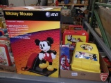 Mickey Mouse items, Design Line telephone, plastic lunch box with thermos, plastic carry box,