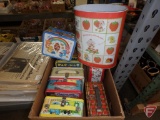 Metal lunch boxes, Care Bears, Sesame Street, PacMan, Strawberry Shortcake, Gremlins, fruit,