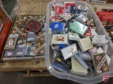 Large assortment of playing cards. Contents of tote with cover and box