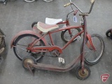 Tricycle, childs bike, and scooter. 3 pieces