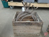 (3) ice tongs, corned beef box, and wood crate.