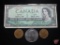 1972 D non-silver Ike Dollar avg. circ., (2) Canadian Loonie coins, 1954 Canadian $1 bill VG