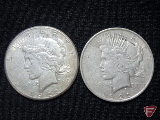 1922 S Peace Dollar F, 1922 D Peace Dollar F