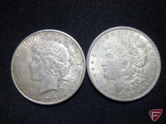 1921 D Morgan Silver Dollar XF, 1923 D Peace Dollar XF