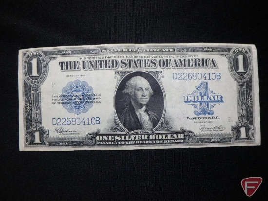 1923 $1 Blue Seal Silver Certificate horse blanket VF with numerous folds