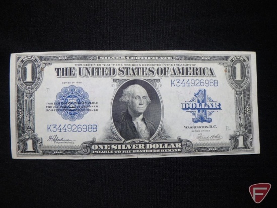 1923 $1 Blue Seal Silver Certificate horse blanket VF with numerous folds