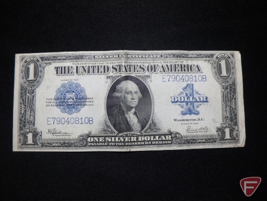 1923 $1 Blue Seal Silver Certificate horse blanket F+ to VF with numerous folds