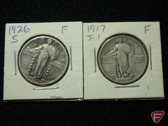 1917 Type 1 Standing Liberty Quarter F, 1926 S Standing Liberty Quarter F cleaned