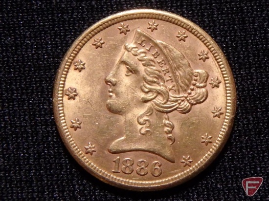 1886 S 1/2 Eagle Gold $5 coin AU to unc.