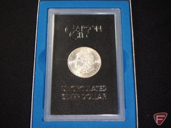 1884 CC Morgan Silver Dollar in original Gov. hoard packaging with black box, MS61 to MS62