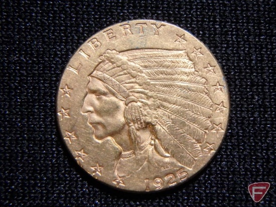 1925 D $2.50 Gold Indian AU appears to have tiny paint flecks