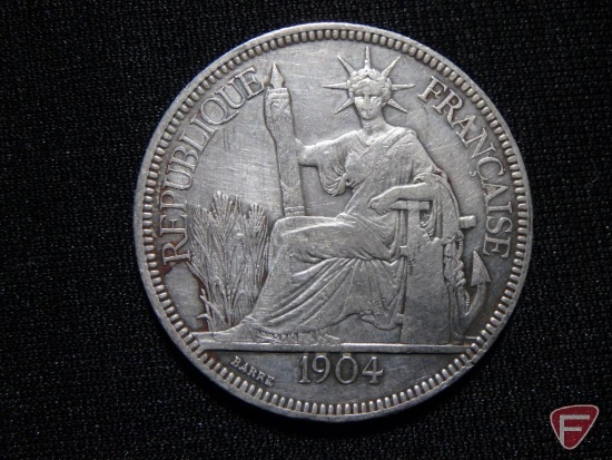 1904 French Indo China 90% Silver 0.865 Troy Oz. coin VF or better