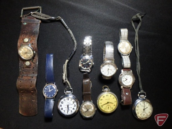 (7) Men's wrist watches and (3) pin lever pocket watches