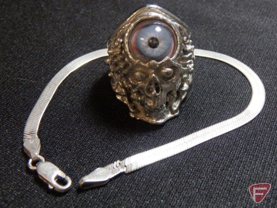 Men's custom Sterling Silver ring with skull and eyeball