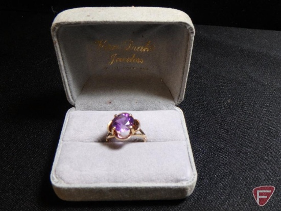 Ladies 14K Yellow Gold birthstone ring with purple amethyst stone