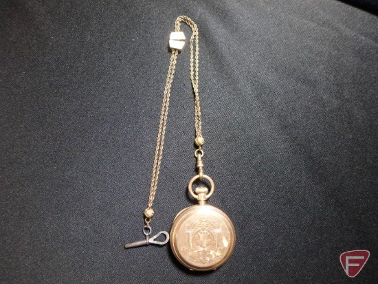 Men's Elgin 16-size key-wind 7-jewel pocket watch with watch chain