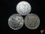1923 D Peace Dollar cleaned, 1922 S Peace Dollar F to VF