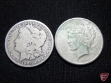 1901 O Morgan Silver Dollar G, 1925 Peace Dollar VF