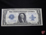 1923 $1 Blue Seal Silver Certificate horse blanket VF with numerous folds, light staining on back