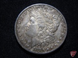 1880 S Morgan Silver Dollar AU moderate toning with semi-proof-like surfaces