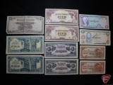 (9) Malaya (Japanese Government) notes $0.50 to $100 VG or better