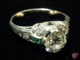 Ladies 18K White Gold Diamond fashion ring, center stone is Diamond 1 CT. TW H SI-2