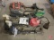 (3) Ryobi weed trimmers one with trimmer head, Weed Eater GBI 22V gas blower, and gas can