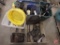 Contents of pallet: spring loaded drop jack stands, spikes, waste oil draining jug,