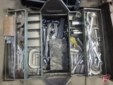 Tool box and contents: box end wrenches, open end wrenches, c-clamps, cylinder honing stone