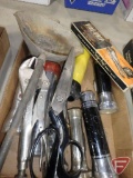 Vise Grip locking pliers, scissors, asst. flashlights, and melting pot