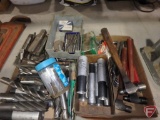 (2) Flats of end mills, roughing end mills, taps, ball peen hammers (3), hand tap holders