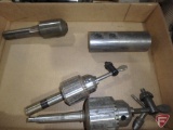 Jacobs no. 16N chuck with Morse taper adaptor, Jacobs no. 34 chuck with straight adaptor,