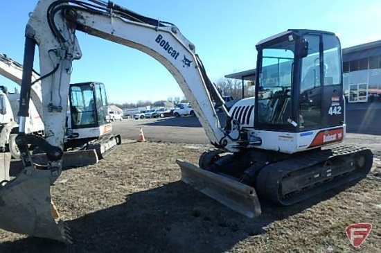 2004 Bobcat 442 mini excavator, 2,390 hrs showing, joystick control, full cab with heat and air