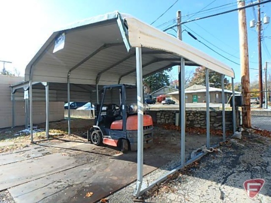 Tri-State carport roof structure, approx. 18'x20'x10'H, top and bottom corner damage