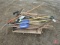 Yard and garden tools: shovels, shop brooms, scythe, hammers, post hole diggers,