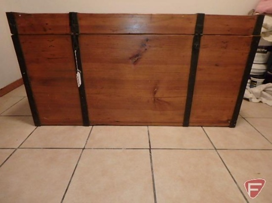 Vintage wooden trunk/chest, one latch broken, inside bottom board split, 22inhx44inWx24inD
