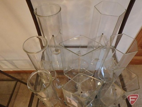 Glass oil candles, variety of sizes and shapes, tallest is 12inH. 8 pieces