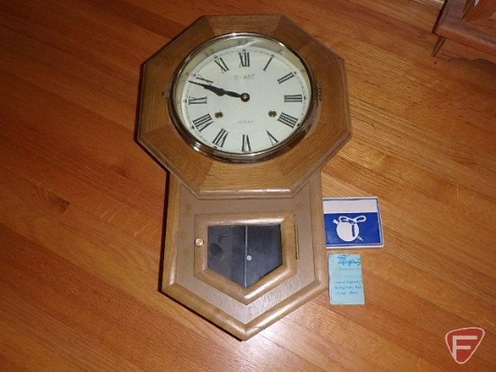 LeGant 31 day wall clock with key and homemade battery operated clock. Both