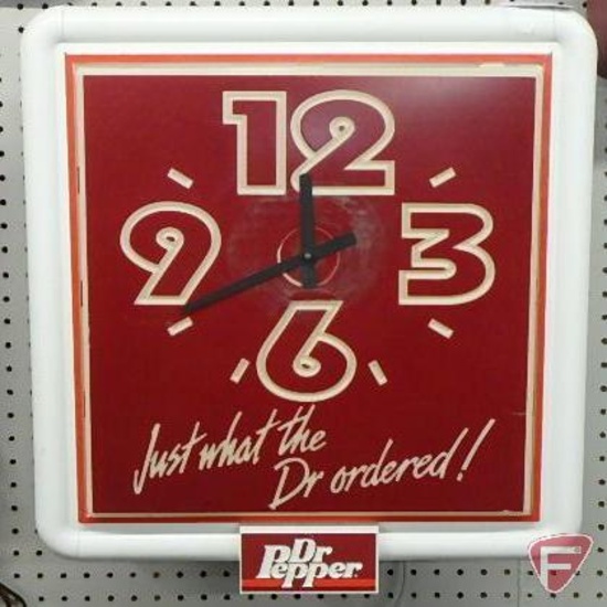 Dr Pepper plastic wall clock, electric, 22inHx21inW, not working