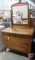 Vintage wood dresser with positional mirror, 68inHx40inHx20inD, on wheels, drawers need some work